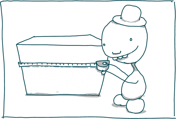 little man cutting a block that says ‘IMAGE’ to size
