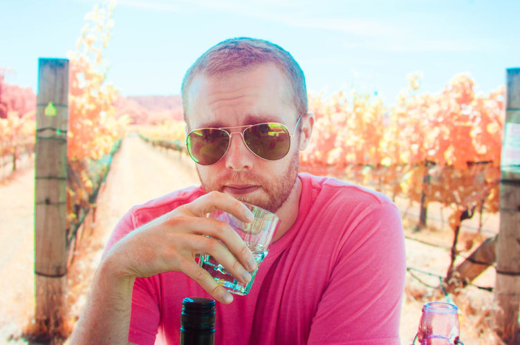 Sam sipping, looking cool. The colors look weird, because I took this photo, and every photo in this post, with an infrared camera.
