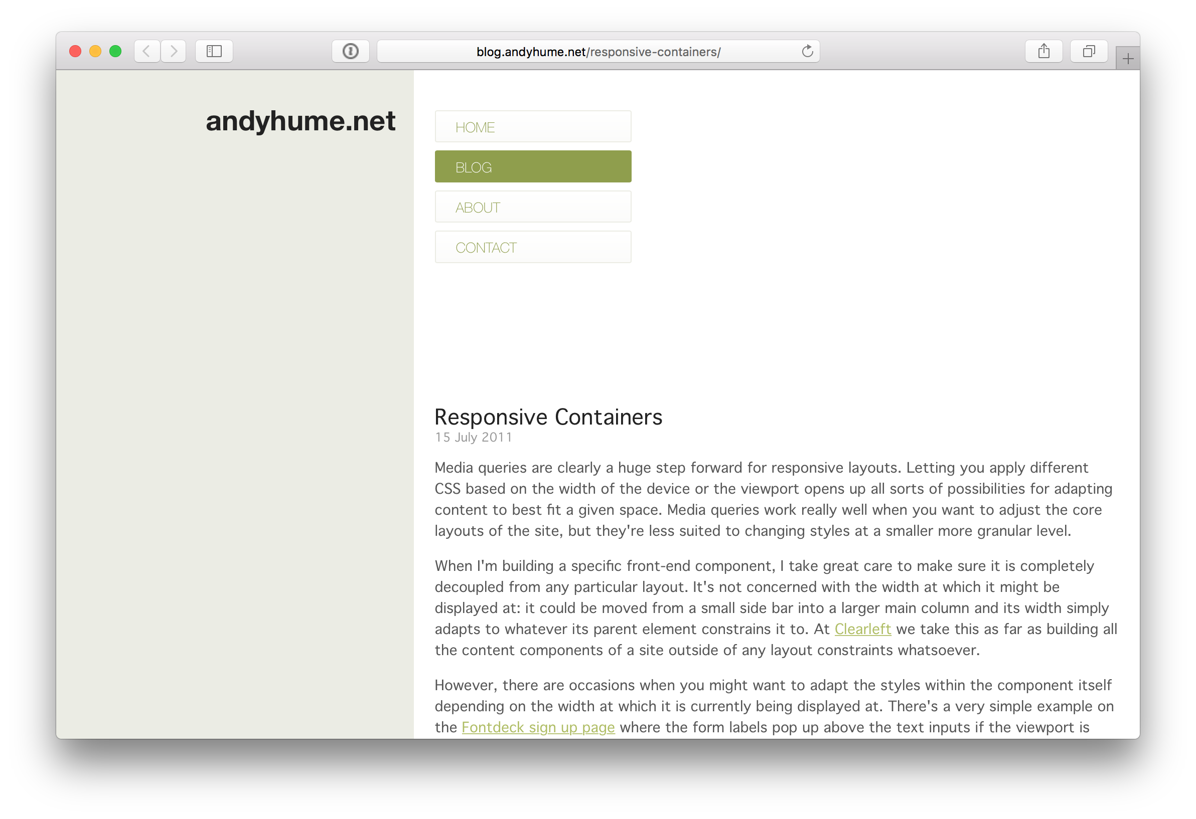 A screenshot of http://blog.andyhume.net/responsive-containers/