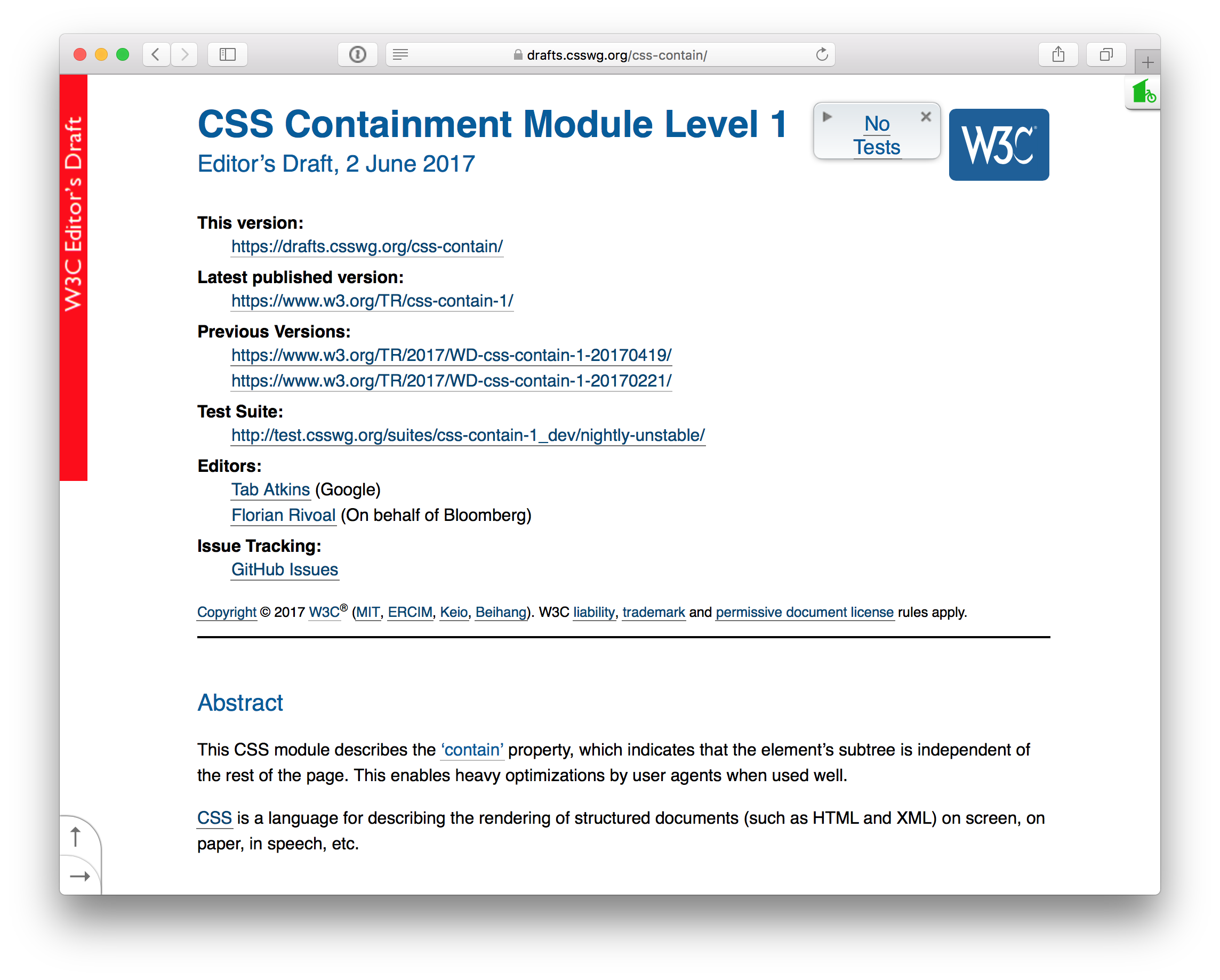 screenshot of the CSS Containment Module Level 1 draft