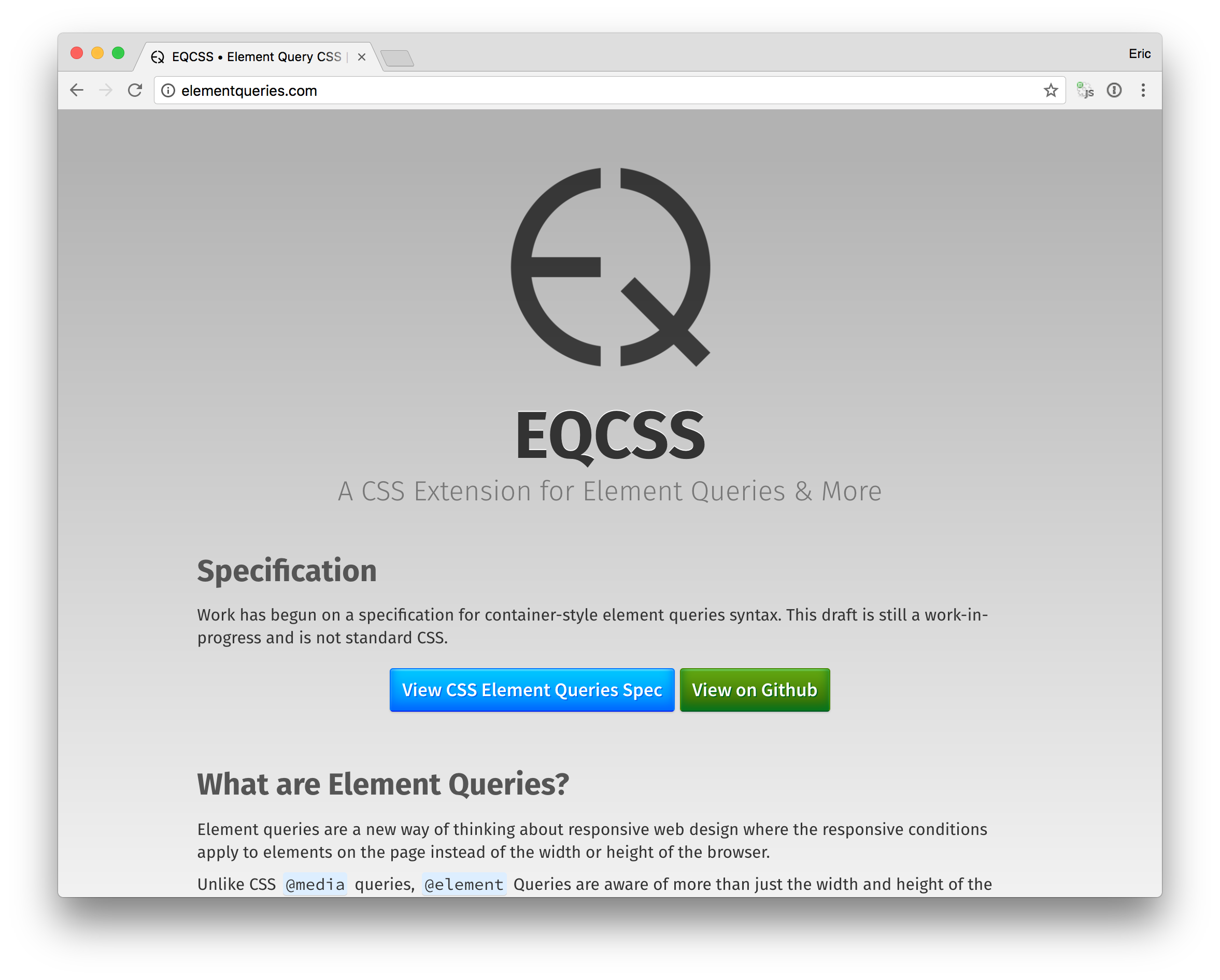 EQCSS homepage screenshot