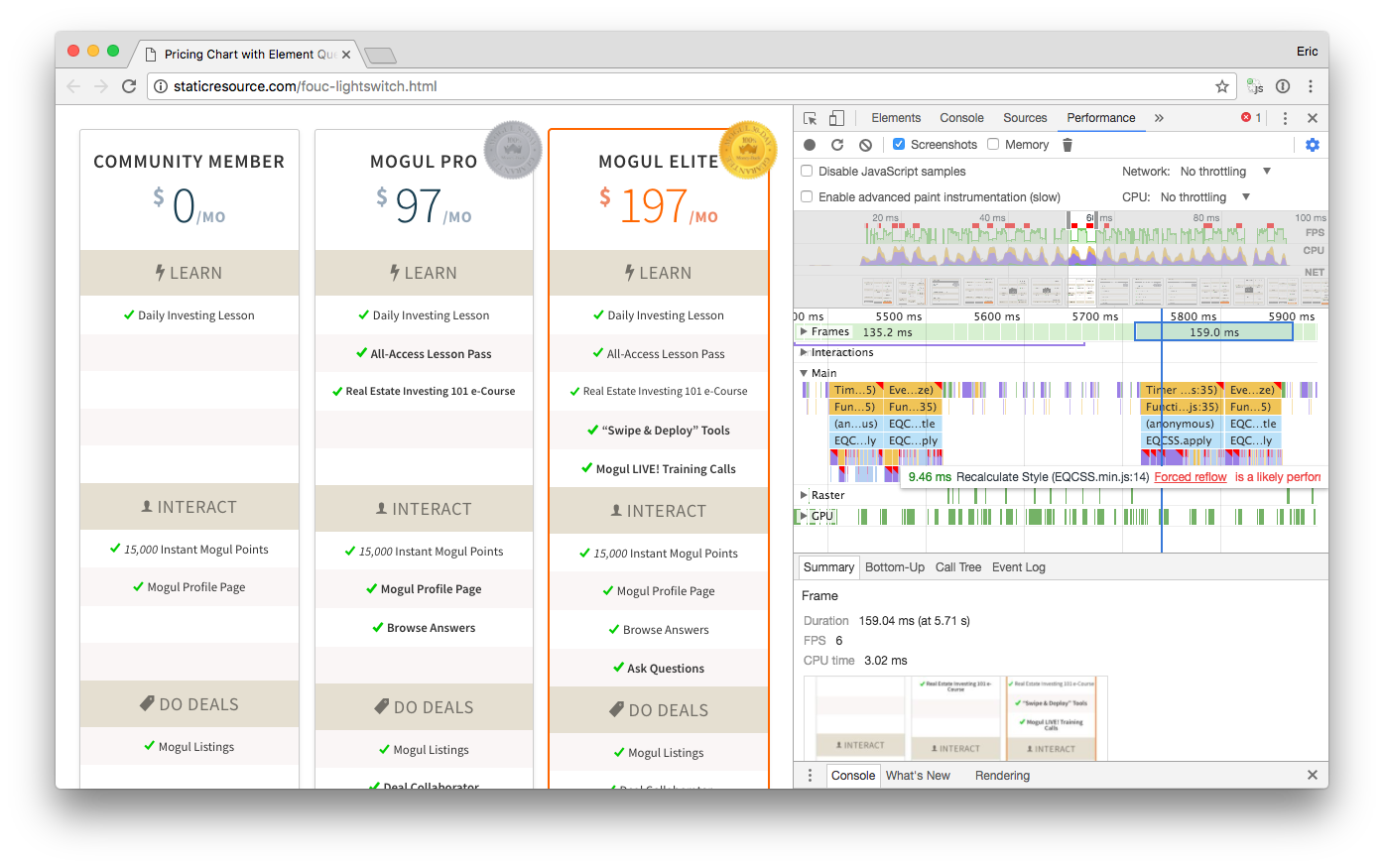 A screenshot of the pricing comparison which performed so badly